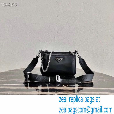 Prada Nylon Shoulder Bag with Detachable Pouch 1BH168 Black 2020