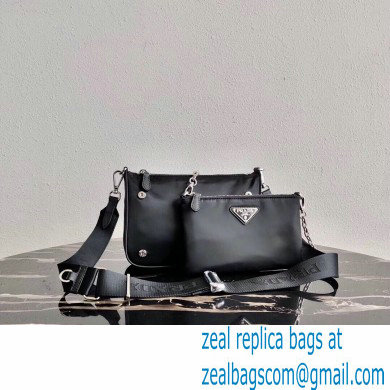 Prada Nylon Shoulder Bag with Detachable Pouch 1BH168 Black 2020 - Click Image to Close