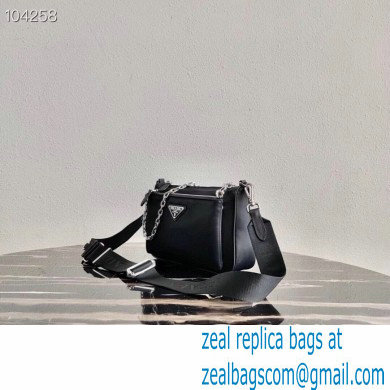 Prada Nylon Shoulder Bag with Detachable Pouch 1BH168 Black 2020