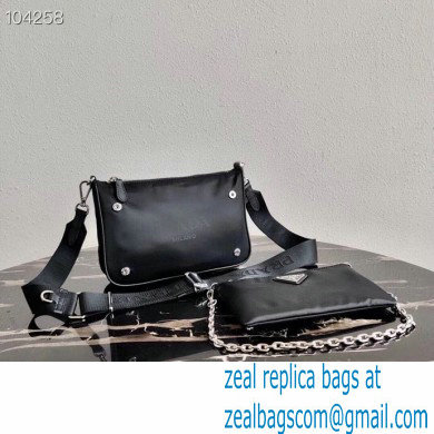 Prada Nylon Shoulder Bag with Detachable Pouch 1BH168 Black 2020 - Click Image to Close