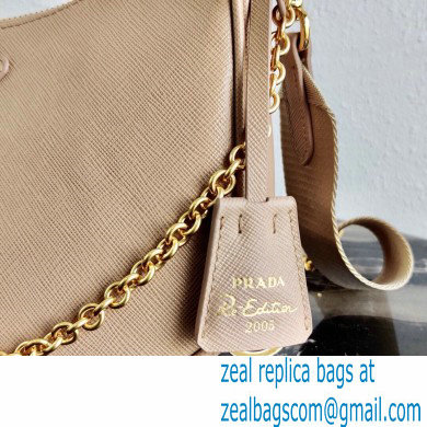 Prada Re-Edition 2005 Saffiano Leather Shoulder Hobo Bag 1BH204 Beige/Gold 2020