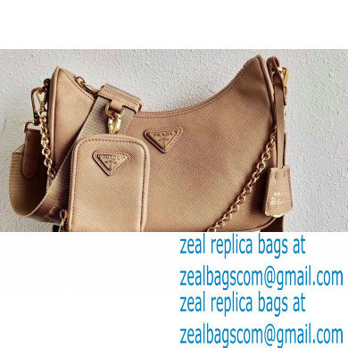 Prada Re-Edition 2005 Saffiano Leather Shoulder Hobo Bag 1BH204 Beige/Gold 2020