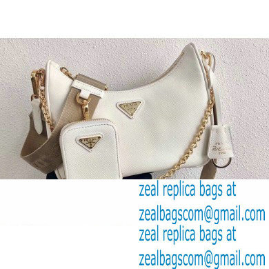 Prada Re-Edition 2005 Saffiano Leather Shoulder Hobo Bag 1BH204 White/Gold 2020