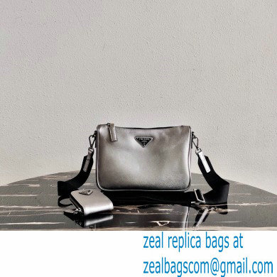 Prada Saffiano Leather Cross-Body Bag 2VH113 Metallic Silver with Strap 2020