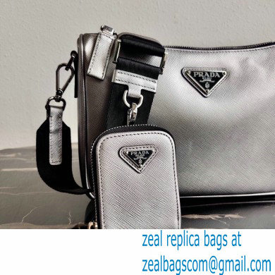 Prada Saffiano Leather Cross-Body Bag 2VH113 Metallic Silver with Strap 2020