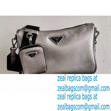Prada Saffiano Leather Cross-Body Bag 2VH113 Metallic Silver with Strap 2020