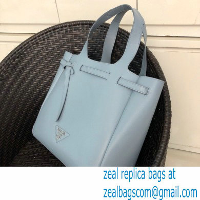 Prada Soft Leather Tote Bag with Drawstring Closure 1BG339 Baby Blue 2020 - Click Image to Close