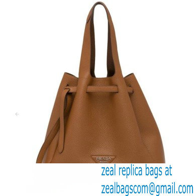 Prada Soft Leather Tote Bag with Drawstring Closure 1BG339 Brown 2020 - Click Image to Close