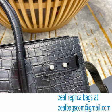 Saint Laurent Classic Small Sac De Jour Bag in Embossed Crocodile Leather 494960 Black - Click Image to Close