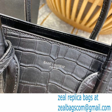 Saint Laurent Classic Small Sac De Jour Bag in Embossed Crocodile Leather 494960 Black