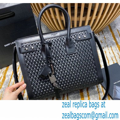 Saint Laurent Classic Small Sac De Jour Bag in Woven Leather 506132 Black - Click Image to Close