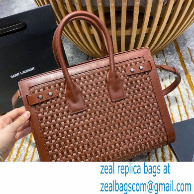 Saint Laurent Classic Small Sac De Jour Bag in Woven Leather 506132 Brown - Click Image to Close