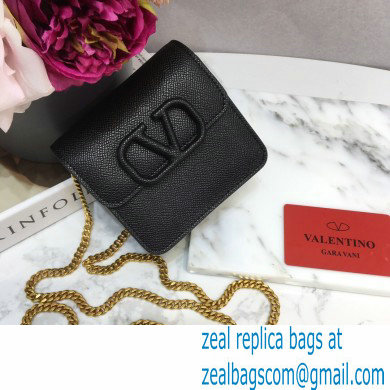 Valentino Compact VSLING Calfskin Wallet Black with Chain Strap 2020