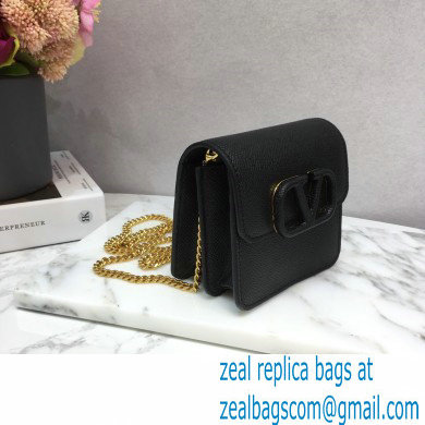 Valentino Compact VSLING Calfskin Wallet Black with Chain Strap 2020