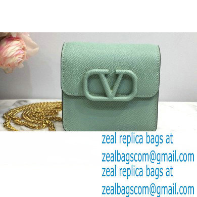 Valentino Compact VSLING Calfskin Wallet Light Green with Chain Strap 2020
