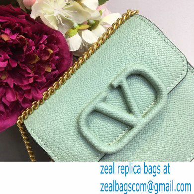 Valentino Compact VSLING Calfskin Wallet Light Green with Chain Strap 2020