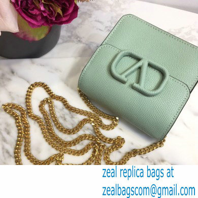 Valentino Compact VSLING Calfskin Wallet Light Green with Chain Strap 2020