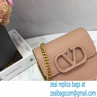 Valentino Compact VSLING Calfskin Wallet Nude with Chain Strap 2020