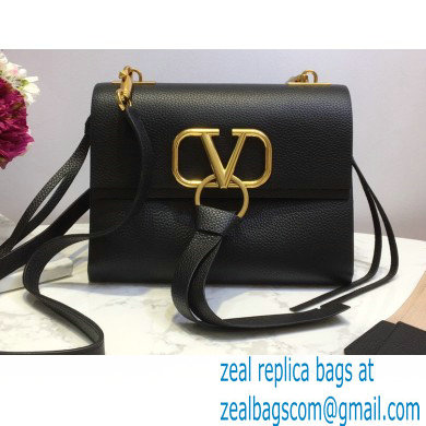 Valentino Grained Calfskin Small VRing Shoulder Bag Black with Two Shoulder Strap 2020 - Click Image to Close