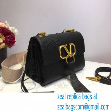 Valentino Grained Calfskin Small VRing Shoulder Bag Black with Two Shoulder Strap 2020