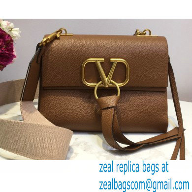 Valentino Grained Calfskin Small VRing Shoulder Bag Brown with Two Shoulder Strap 2020