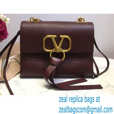 Valentino Grained Calfskin Small VRing Shoulder Bag Burgundy with Two Shoulder Strap 2020