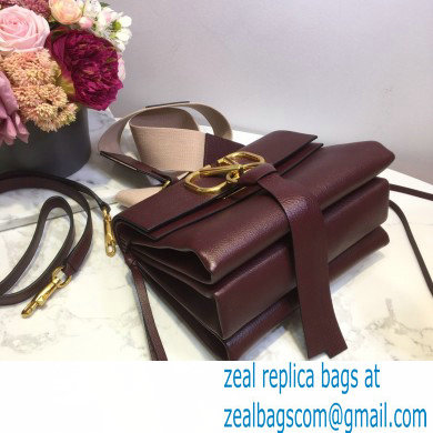 Valentino Grained Calfskin Small VRing Shoulder Bag Burgundy with Two Shoulder Strap 2020