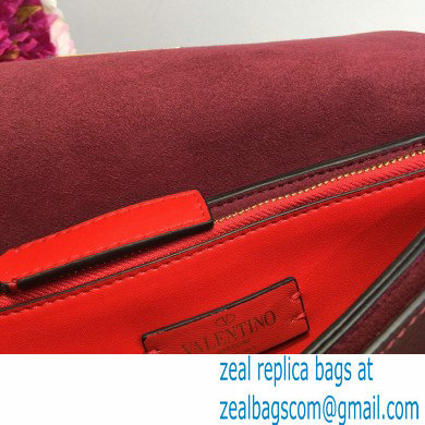 Valentino Grained Calfskin Small VRing Shoulder Bag Burgundy with Two Shoulder Strap 2020