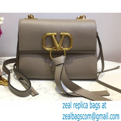 Valentino Grained Calfskin Small VRing Shoulder Bag Gray with Two Shoulder Strap 2020