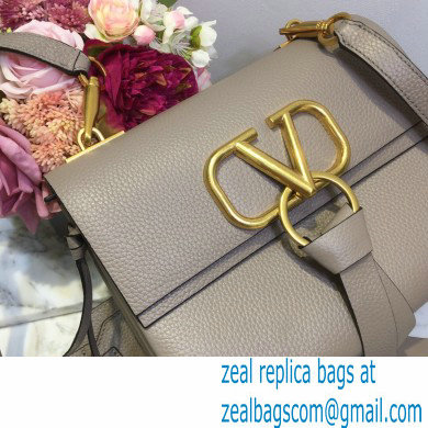 Valentino Grained Calfskin Small VRing Shoulder Bag Gray with Two Shoulder Strap 2020