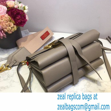 Valentino Grained Calfskin Small VRing Shoulder Bag Gray with Two Shoulder Strap 2020
