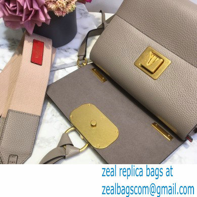 Valentino Grained Calfskin Small VRing Shoulder Bag Gray with Two Shoulder Strap 2020