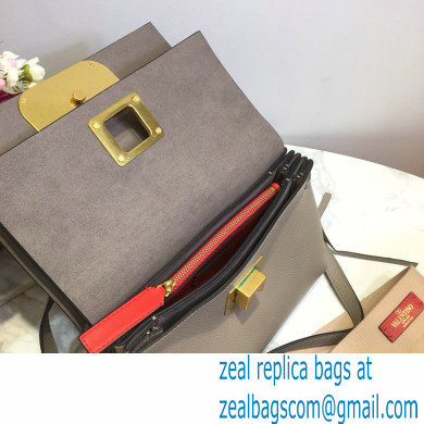 Valentino Grained Calfskin Small VRing Shoulder Bag Gray with Two Shoulder Strap 2020