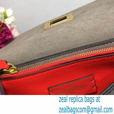 Valentino Grained Calfskin Small VRing Shoulder Bag Gray with Two Shoulder Strap 2020