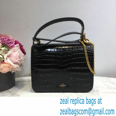 Valentino Large VSLING Shoulder Bag Croco Pattern Black 2020