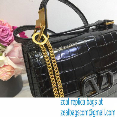Valentino Large VSLING Shoulder Bag Croco Pattern Black 2020