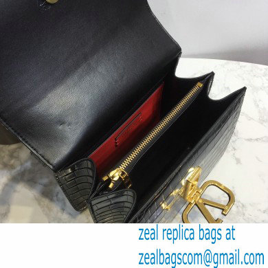 Valentino Large VSLING Shoulder Bag Croco Pattern Black 2020