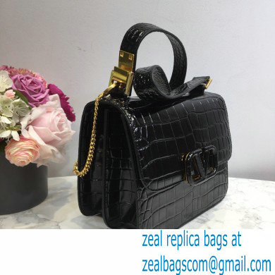 Valentino Large VSLING Shoulder Bag Croco Pattern Black 2020
