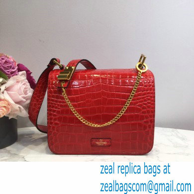 Valentino Large VSLING Shoulder Bag Croco Pattern Red 2020
