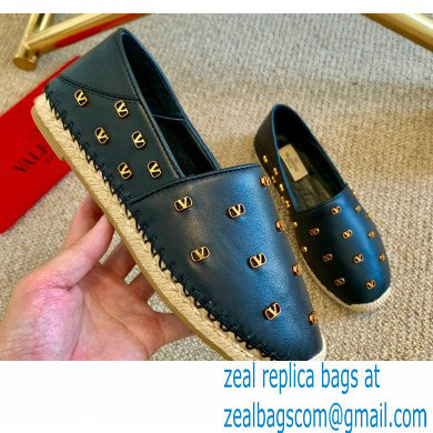 Valentino Metal VLogo Leather Espadrilles Black 2020