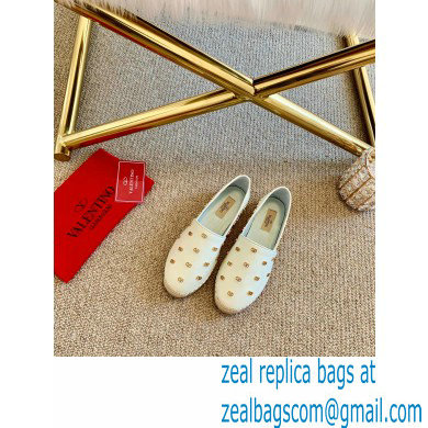 Valentino Metal VLogo Leather Espadrilles White 2020 - Click Image to Close