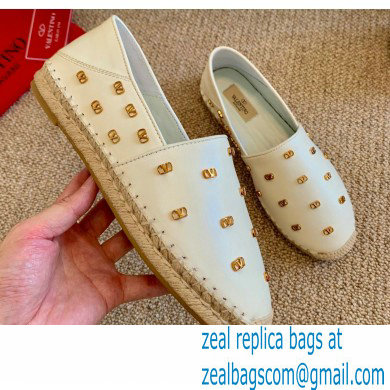 Valentino Metal VLogo Leather Espadrilles White 2020