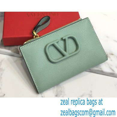 Valentino VSLING Calfskin Cardholder Light Green with Zipper 2020