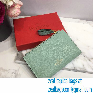 Valentino VSLING Calfskin Cardholder Light Green with Zipper 2020