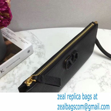 Valentino VSLING Calfskin Pouch Clutch Bag Black with Wristlet 2020 - Click Image to Close
