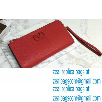 Valentino VSLING Calfskin Pouch Clutch Bag Red with Wristlet 2020 - Click Image to Close