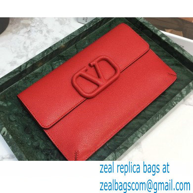 Valentino VSLING Calfskin Small Pouch Clutch Bag Red 2020