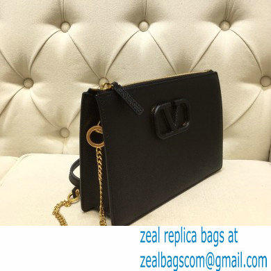 Valentino VSLING Grainy Calfskin Pouch Bag Black with Adjustable Strap 2020
