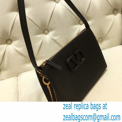 Valentino VSLING Grainy Calfskin Pouch Bag Black with Adjustable Strap 2020