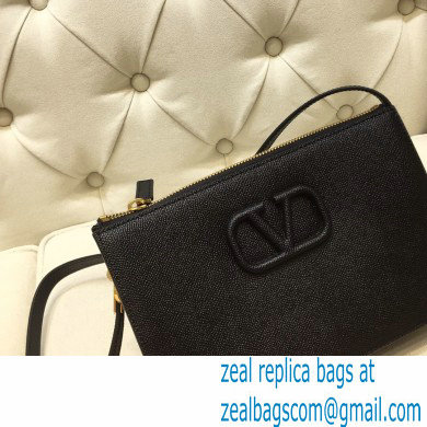 Valentino VSLING Grainy Calfskin Pouch Bag Black with Adjustable Strap 2020